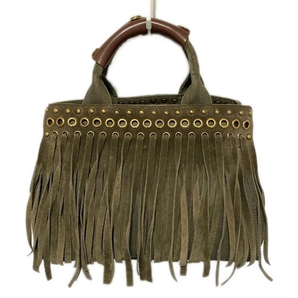 PRADA Canapa  Khaki Brown Suede Canvas - Tote Bag 321-082925 - Picture 1 of 8